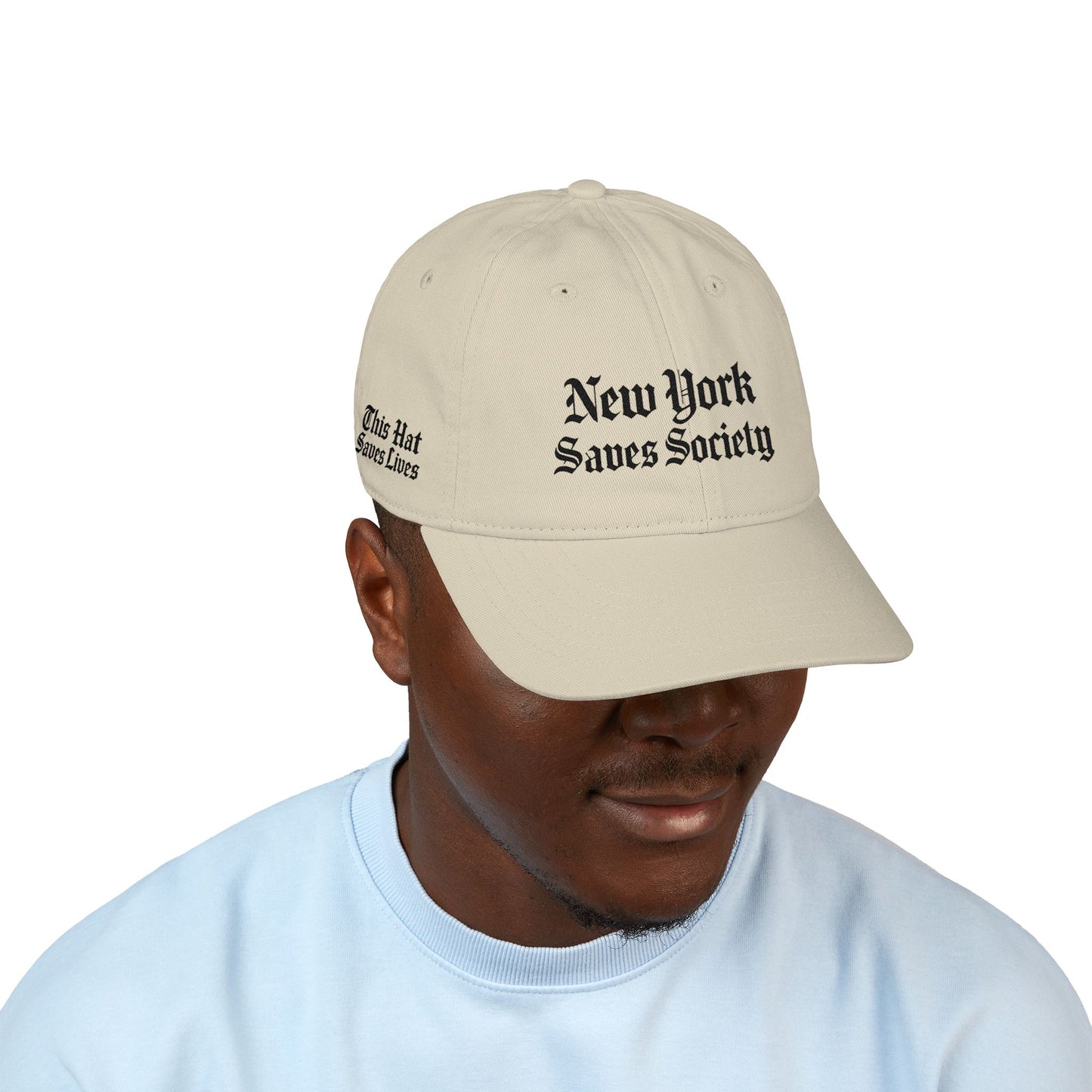New York Saves Society | Organic Embroidered Baseball Cap | Oyster | Old English Logo | Free Palestine Collection